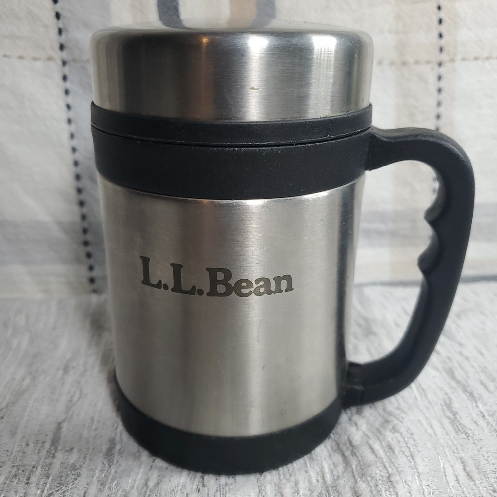 L.L. Bean 16oz Travel Mug Silver Stainless Steel Insulated Coffee Cup Logo